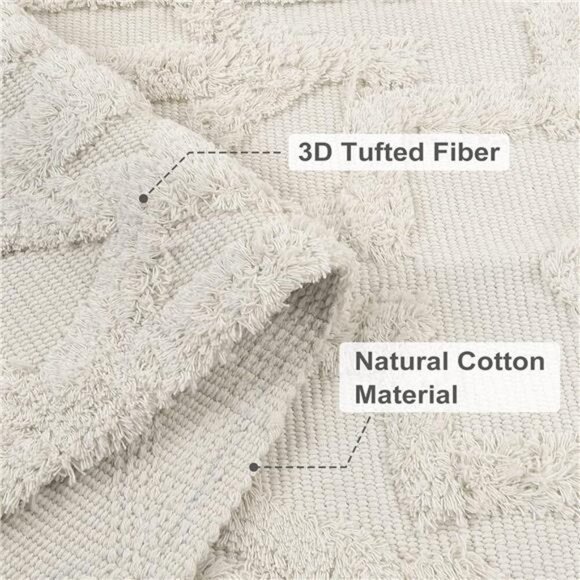 Uphome Boho Washable Rug 4' x 6', Beige Cotton Farmhouse Living Room Rugs - Picture 3 of 7